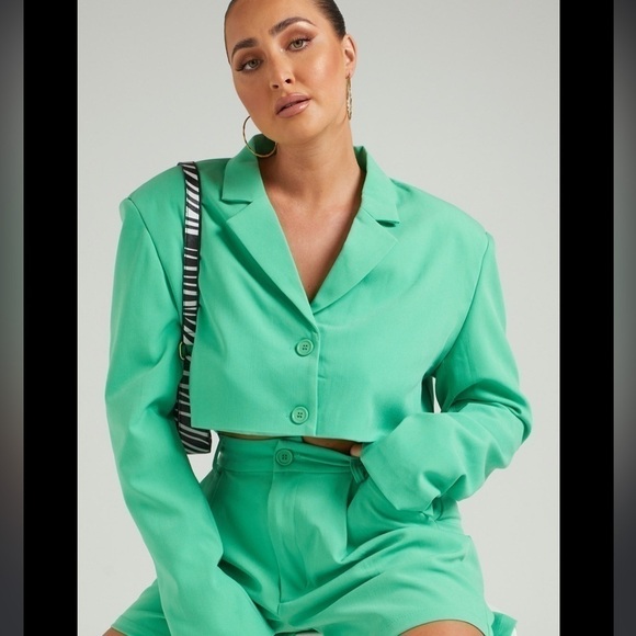 WeWoreWhat x Danielle Bernstein Green Cropped Blazer M - Picture 3 of 10